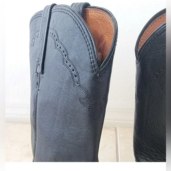 LUCCHESE Men's Lonestar Calf Round Toe Roper Boots In Black 10.5EE. - Picture 5 of 13